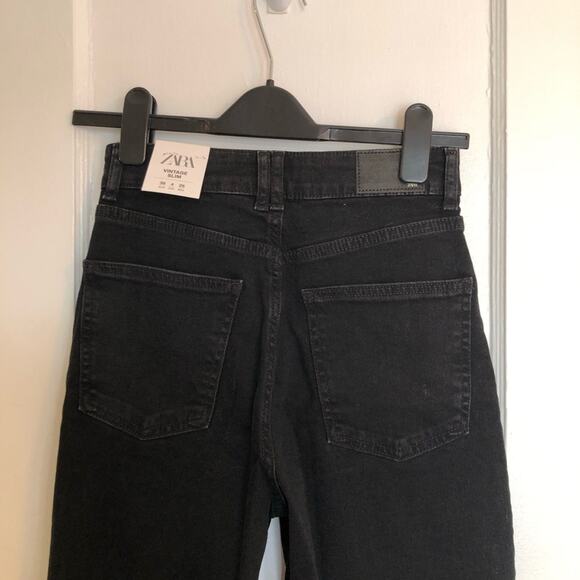NEW Zara Black Acid Wash Vintage Slim High Rise Jeans - Picture 5 of 7